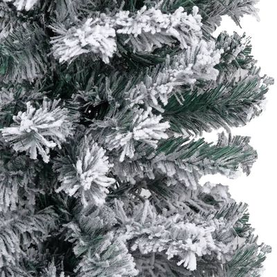 vidaXL Слим осветена коледна елха с флокиран сняг зелена 120 см PVC