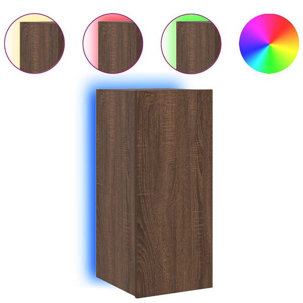 vidaXL Стенен ТВ шкаф с LED осветление, кафяв дъб, 30,5x35x70 см