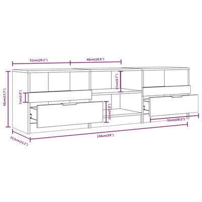vidaXL ТВ шкаф, бял, 150x33,5x45 см, инженерно дърво