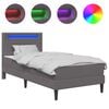 vidaXL Рамка за легло с LED ленти Сиво 90 x 190 cm Изкуствена