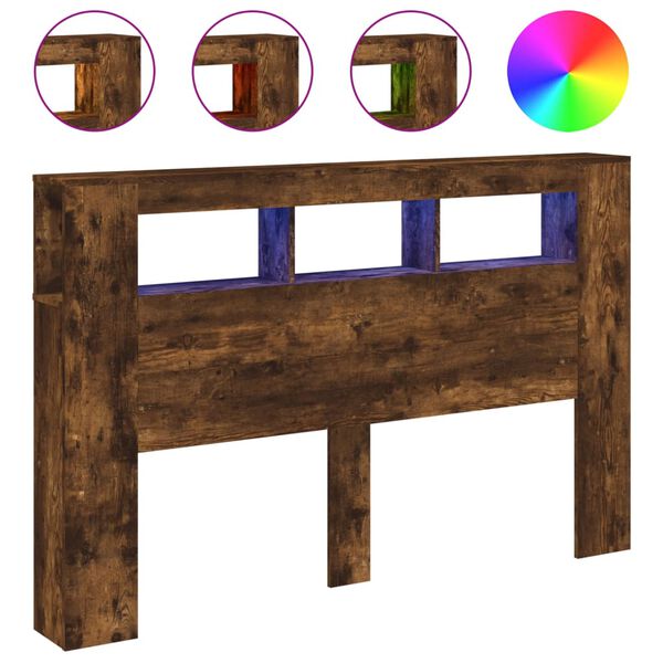 vidaXL LED горна табла, опушен дъб, 160x18,5x103,5 см, инженерно дърво