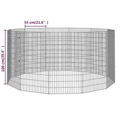 vidaXL Клетка за зайци, 12 панела, 54x100 см, поцинковано желязо