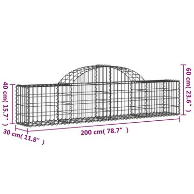 vidaXL Габионни кошници арка 3 бр 200x30x40/60 см поцинковано желязо