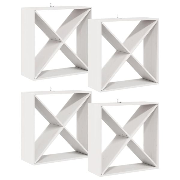 vidaXL Винен рафт 4 pcs Бяло 62 x 25 x 62 cm Солидно борово дърво