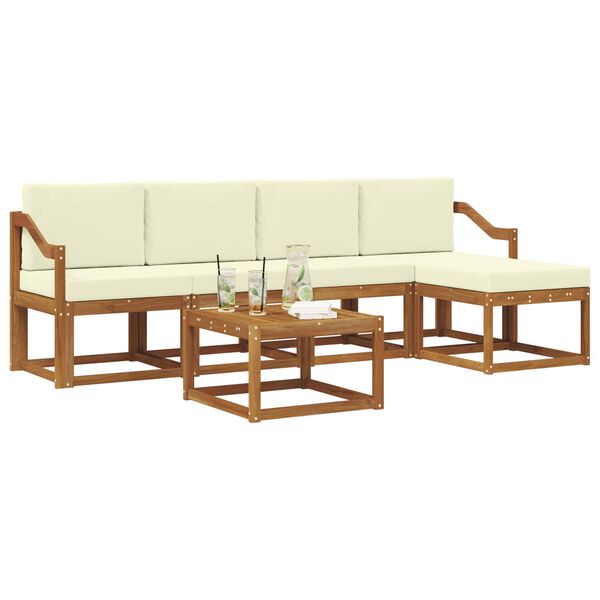 vidaXL Комплект дивани за открито 6 pcs Натурален и Крема