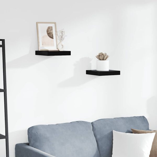 vidaXL Окачени стенни рафтове, 2 бр, черен гланц, 23x23,5x3,8 см, МДФ