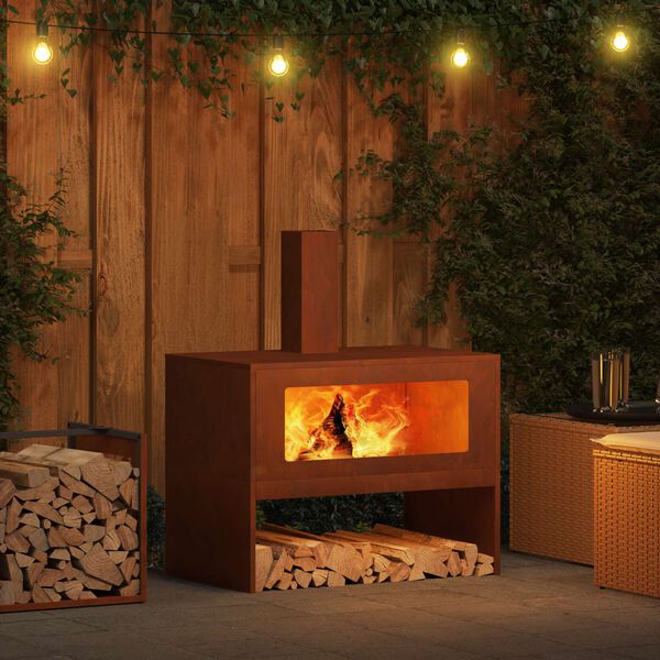 vidaXL Огнище Кафяво 80 x 50 x 96 см Патинираща стомана