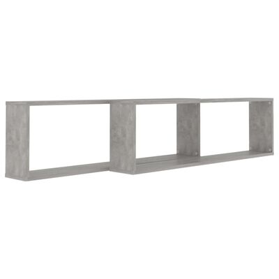 vidaXL Стенни кубични рафтове, 2 бр, бетонно сиви, 100x15x30 см, ПДЧ