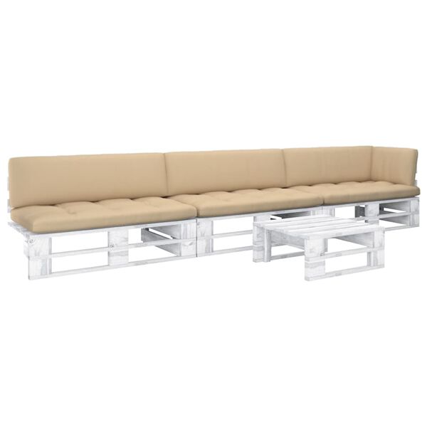 vidaXL Палетен комплект с възглавници, 4 части, бор с бяла импрегнация