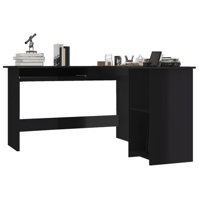 vidaXL Г-образно ъглово бюро, черен силен гланц, 120x140x75 см, ПДЧ