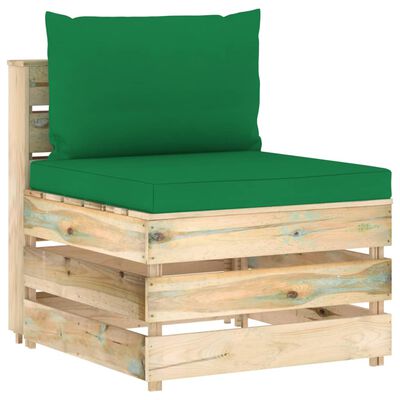 vidaXL Секционен среден диван с възглавници, зелено импрегнирано дърво