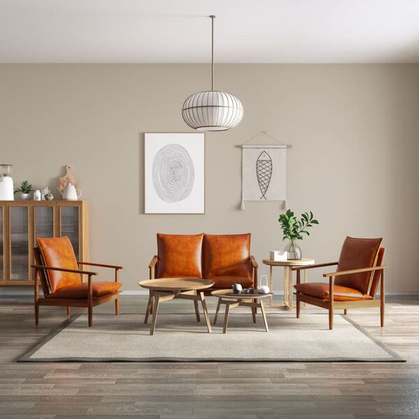 vidaXL Комплект мека мебел 3 части естествена кожа акация масив кафяв