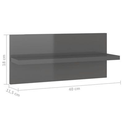 vidaXL Стенни рафтове, 2 бр, сив гланц, 40x11,5x18 см