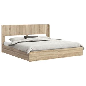 vidaXL Рамка за легло с място за съхранение и табла Дъб сонома