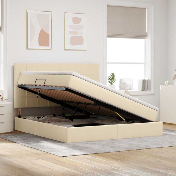 vidaXL Легло с място за съхранение и матрак Кремав 160 x 200 cm