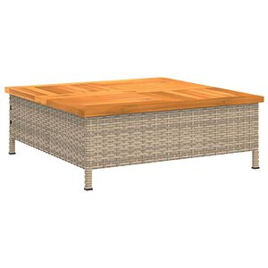 vidaXL Градинска маса, бежова, 70x70x25 см, ратан и акациево дърво