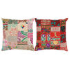 vidaXL Пачуърк възглавници 2 бр ръчно изделие 45x45 см червено/бежово