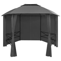 vidaXL Градинска шатра павилион със завеси, шестоъгълна, 360x265 см