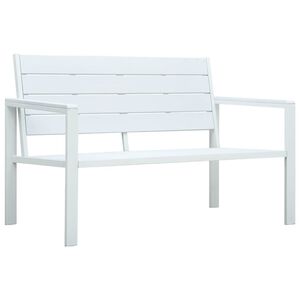 vidaXL Градинска пейка, 120 cм, HDPE, бяла, имитация на дърво