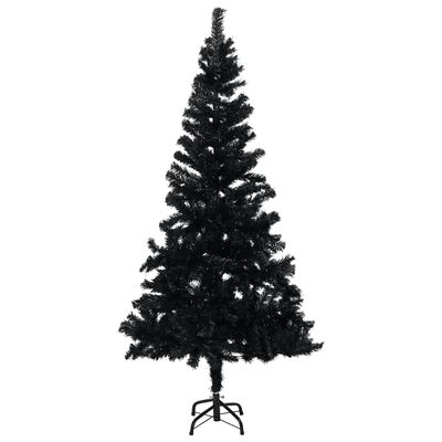 vidaXL Изкуствена осветена коледна елха със стойка черна 120 см PVC