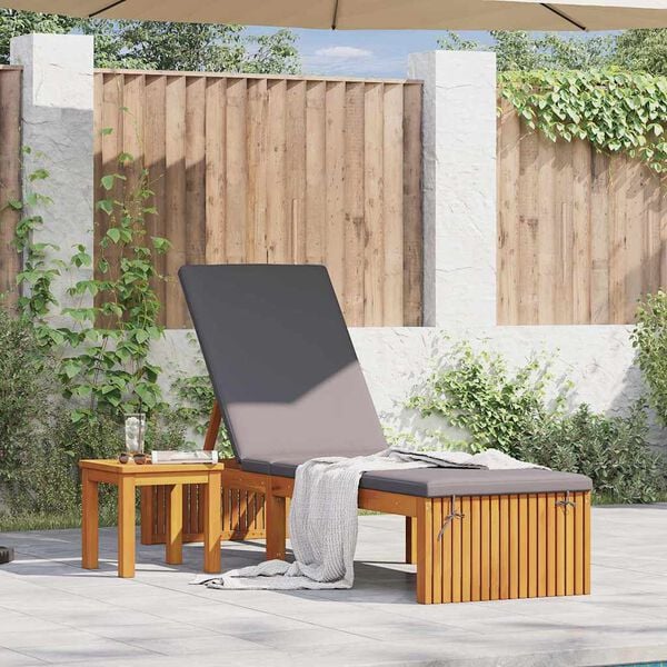 vidaXL Шезлонг с възглавница Натурален маслен 200 x 55 x 94 см