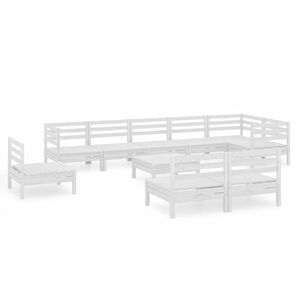 vidaXL Градински лаундж комплект, 10 части, бял, бор масив
