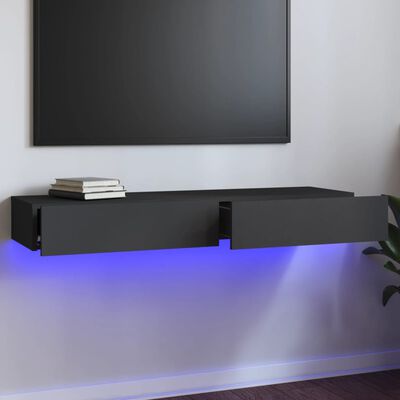 vidaXL ТВ шкаф с LED осветление, сив, 120x35x15,5 см
