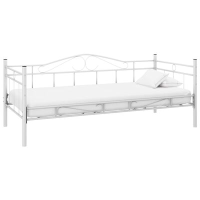 vidaXL Дневно легло с матрак, бяло, метал, 90x200 см