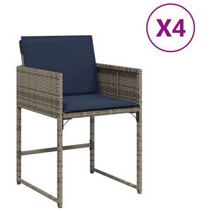 vidaXL Градински столове с възглавници, 4 бр, сиви, полиратан