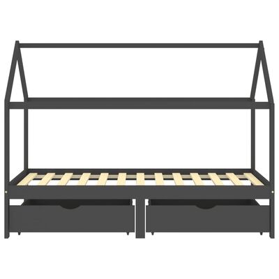 vidaXL Рамка за детско легло чекмеджета тъмносива бор масив 90х200 см