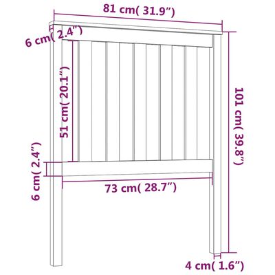 vidaXL Горна табла за легло, 81x6x101 см, бор масив