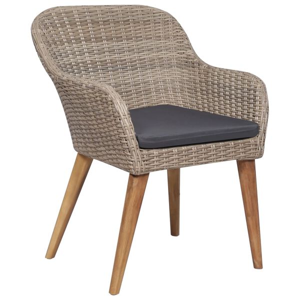 vidaXL Градински трапезен комплект с възглавници, 7 части, полиратан