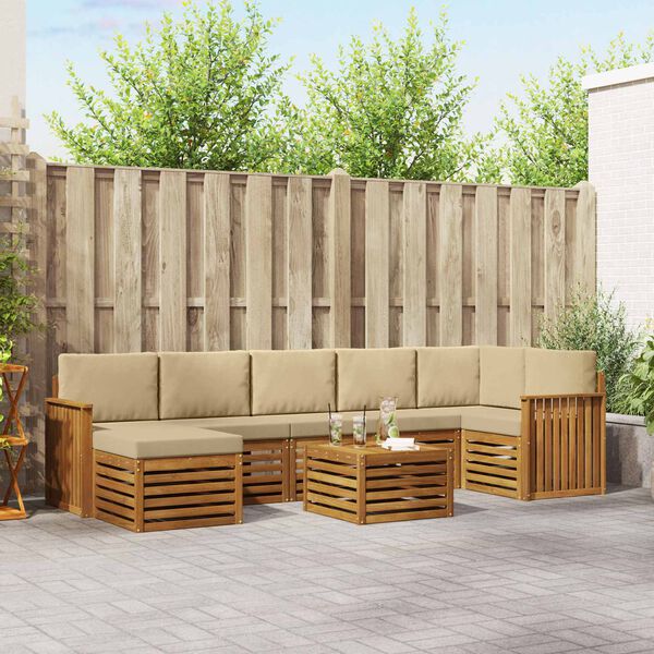 vidaXL Комплект секционен диван с възглавница 8 pcs Натурален и Бежов