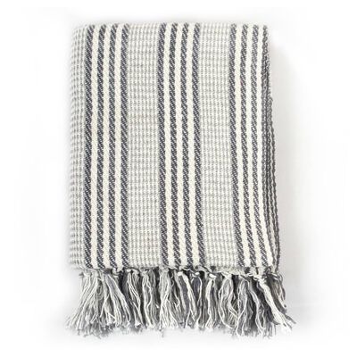 vidaXL Декоративно одеяло, памук, ивици, 125x150 см, сиво и бяло