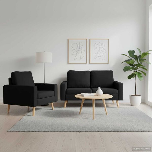 vidaXL Комплект дивани, 2 части, текстил, черен