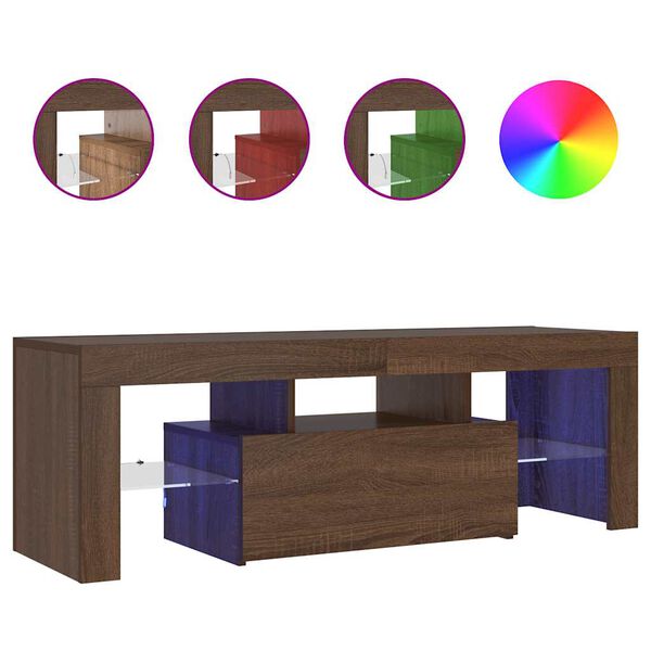 vidaXL ТВ шкаф с LED осветление, кафяв дъб, 120x35x40 см