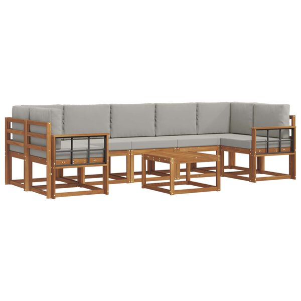 vidaXL Комплект дивани за открито 8 pcs Естествено и светло сиво
