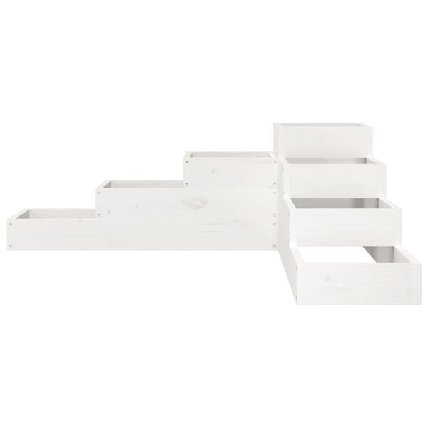 vidaXL Градинска кашпа 4 нива 106x104,5x36 см бяла борово дърво масив