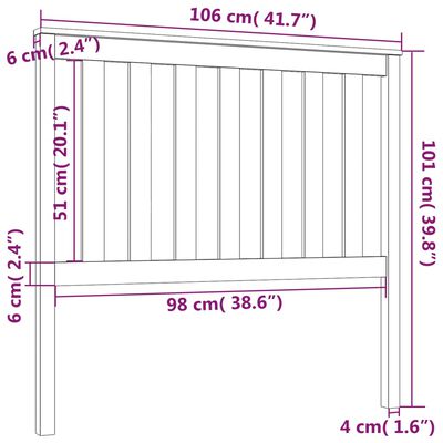 vidaXL Горна табла за легло, 106x6x101 см, бор масив