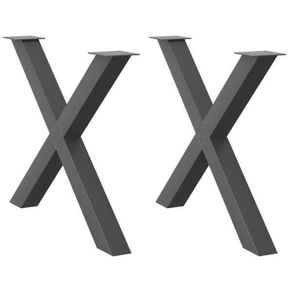 vidaXL Крака за трапезна маса, X-образни, 2 бр., антрацит, 90x(72-73) см, стомана