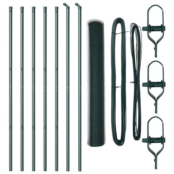 vidaXL Стълб за ограда. Зелен 10 x 1 м (25 мм мрежа) Стомана и PVC