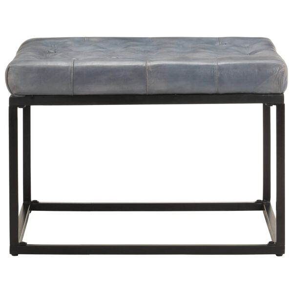 vidaXL Пуф, сив, 62x62x47 см, естествена кожа