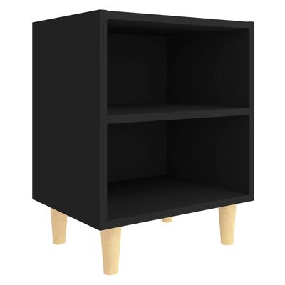 vidaXL Нощно шкафче с крака от дървен масив, черно, 40x30x50 см