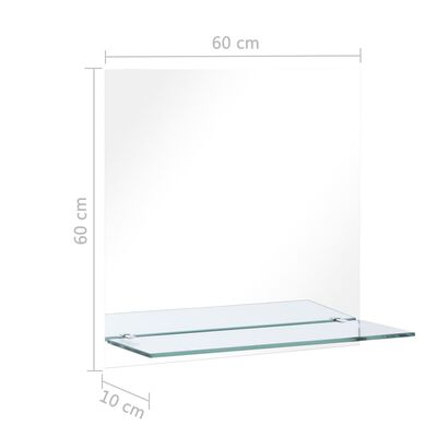 vidaXL Стенно огледало с рафт, 60x60 см, закалено стъкло