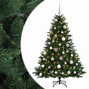 vidaXL Изкуствена коледна елха с топки 120 см 150 LED светодиода