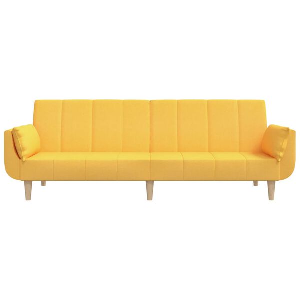 vidaXL 2-местно разтегателно канапе с две възглавници, жълто, текстил