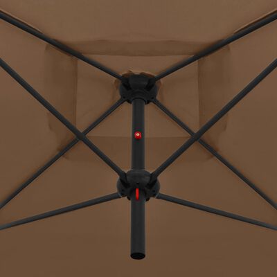 vidaXL Двоен чадър със стоманен прът, 250x250 см, таупе