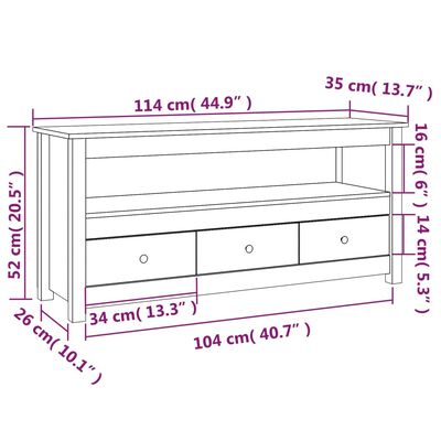 vidaXL ТВ шкаф, меденокафяв, 114x35x52 см, бор масив