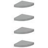 vidaXL Окачени ъглови рафтове, 4 бр, сив гланц, 25x25x3,8 см, МДФ