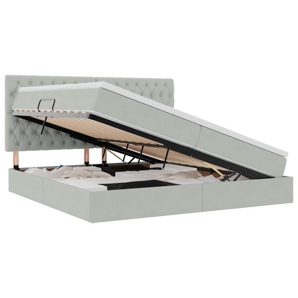 vidaXL Легло с място за съхранение и LED с LED Светлосиво 200 x 200 cm